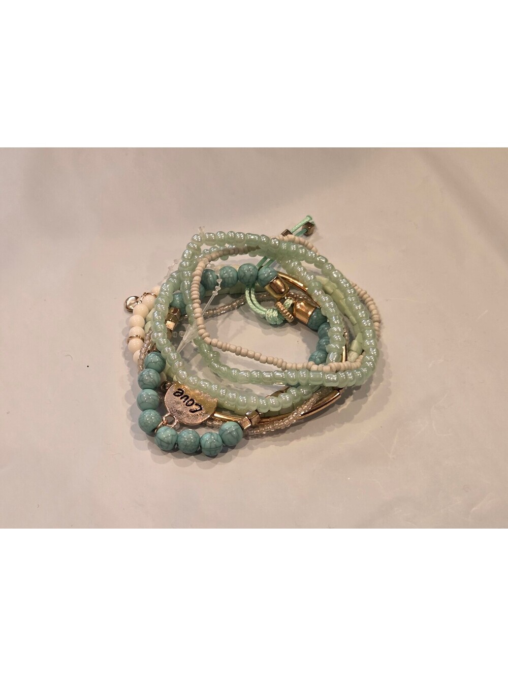 Layered Beaded Bracelet Set with Love Charm